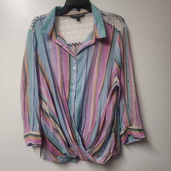 Zac & Rachel multicolor striped polyester blend long sleeve blouse XL Spring - Picture 1 of 7